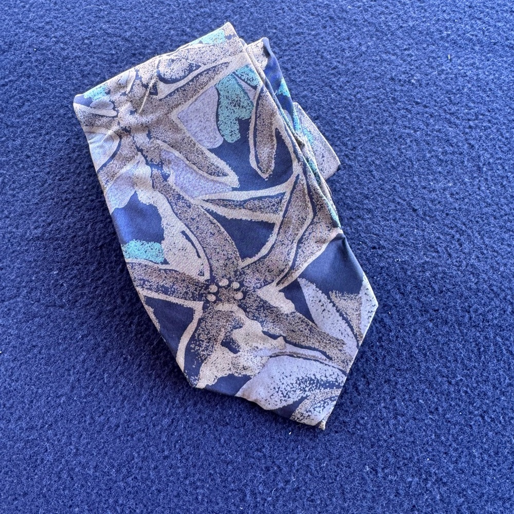 Vintage Paco Rabanne Paris Blue Silk Abstract Designer Men Tie GREAT